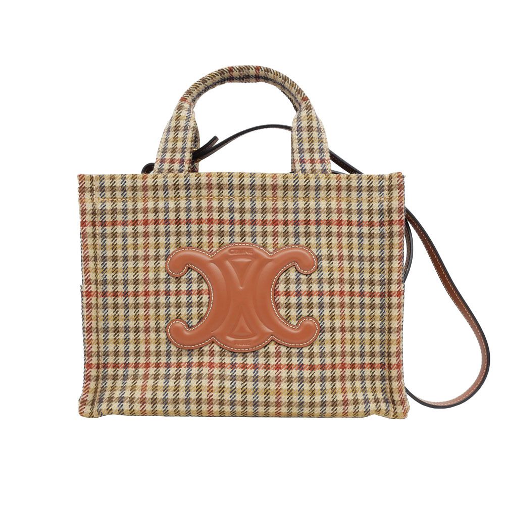 【名東】セリーヌ スモールカバタイス トリオンフ チェック ブラウン系 199162 レディース その他拍卖