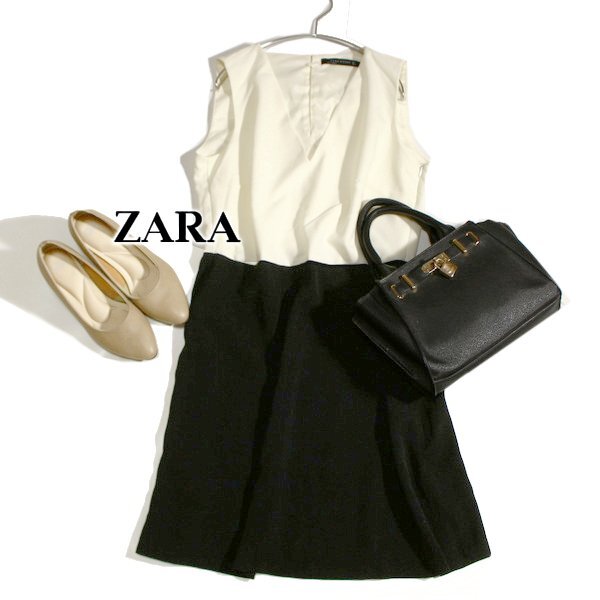 美品 ザラ ウーマン ZARA WOMAN ジョーゼット生地切り替え スーツ生地 ワンピース L 春 夏 25D06拍卖