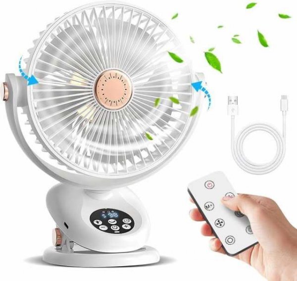 「USB/Type-C充電式 卓上・クリップ・壁掛け 3WAY扇風機」 5段階風量調節|自動首振り・タイマー・LCD表示|リモコン/アロマ対応/静音設計拍卖