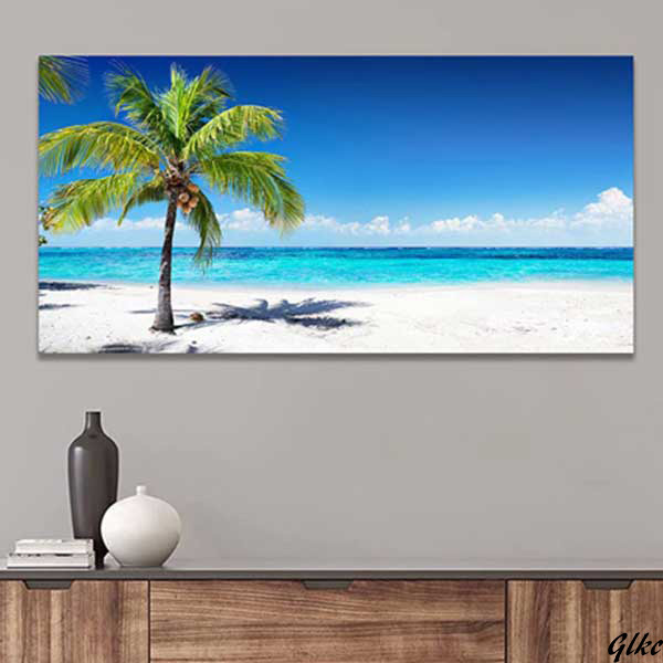 【海とヤシの風景キャンバスアート完成品】 海の風景画 30×60cm リゾート風インテリア おしゃれ 壁掛け インテリア雑貨 プレゼント拍卖