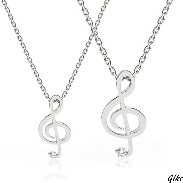 【音記号モチーフに一粒のジルコニアが輝きをプラス】 ペアネックレス 音楽モチーフ シルバー925 ジルコニア ユニセックス プレゼント拍卖