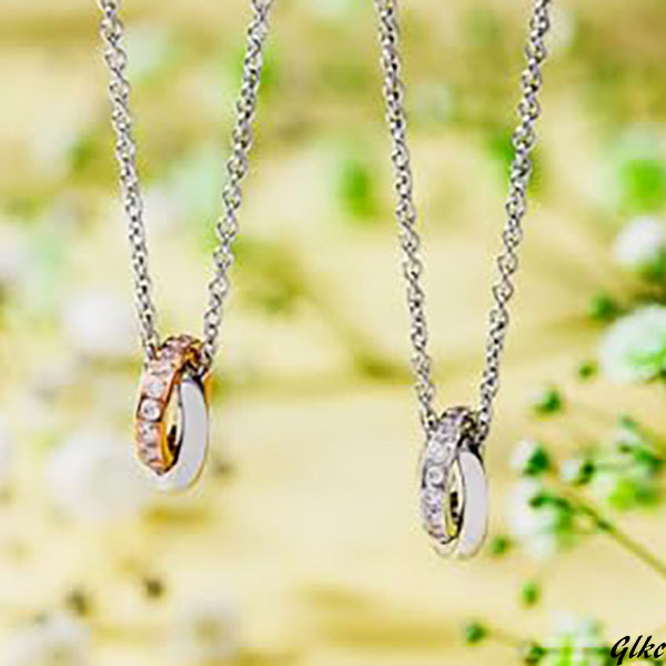【キュービックジルコニアがセットされたダブルループが胸元を華やかに演出】 ペアネックレス カップル ギフト アレルギー対応 シンプル拍卖