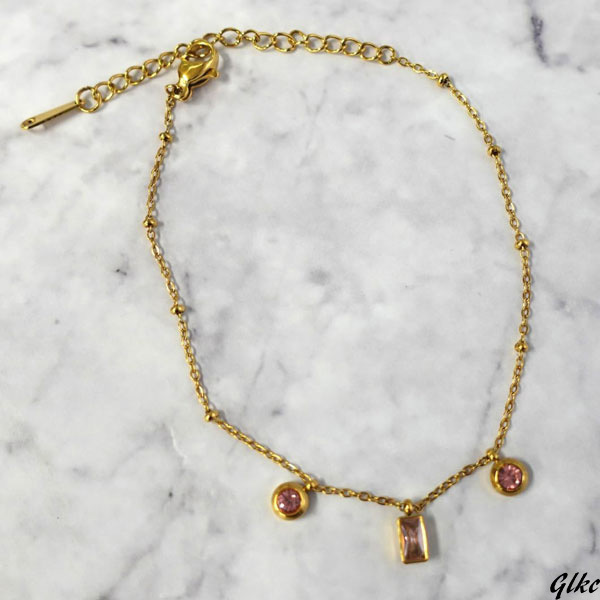 【ピンクストーン輝く上品なブレスレット】 レディースブレスレット ピンクストーン ジュエリー 金属アレルギー対応 プレゼント ギフト拍卖