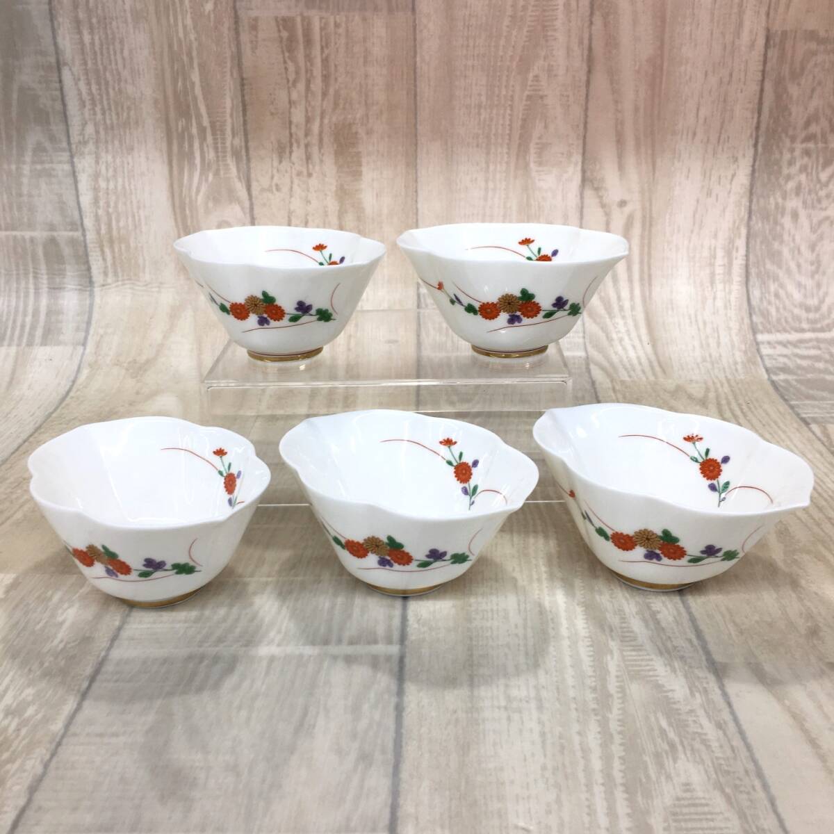 T3034●香蘭社 錦彩菊紋 菱形 小鉢 5客組●金彩菊 花菱型 有田焼拍卖