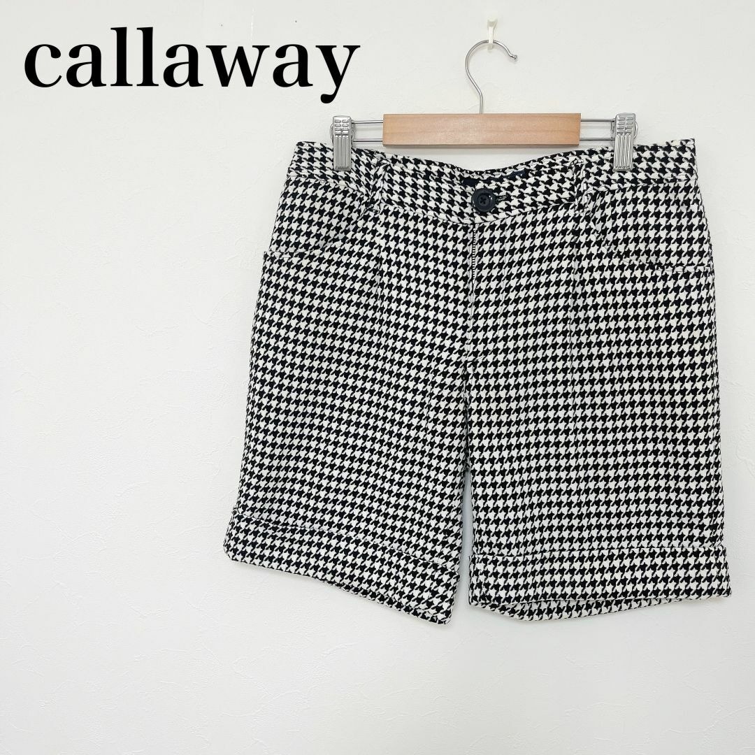 ◇ Callaway キャラウェイショートパンツ 千鳥格子 柄 サイズ L 日本製 白 ホワイト 黒 ブラック レディース拍卖