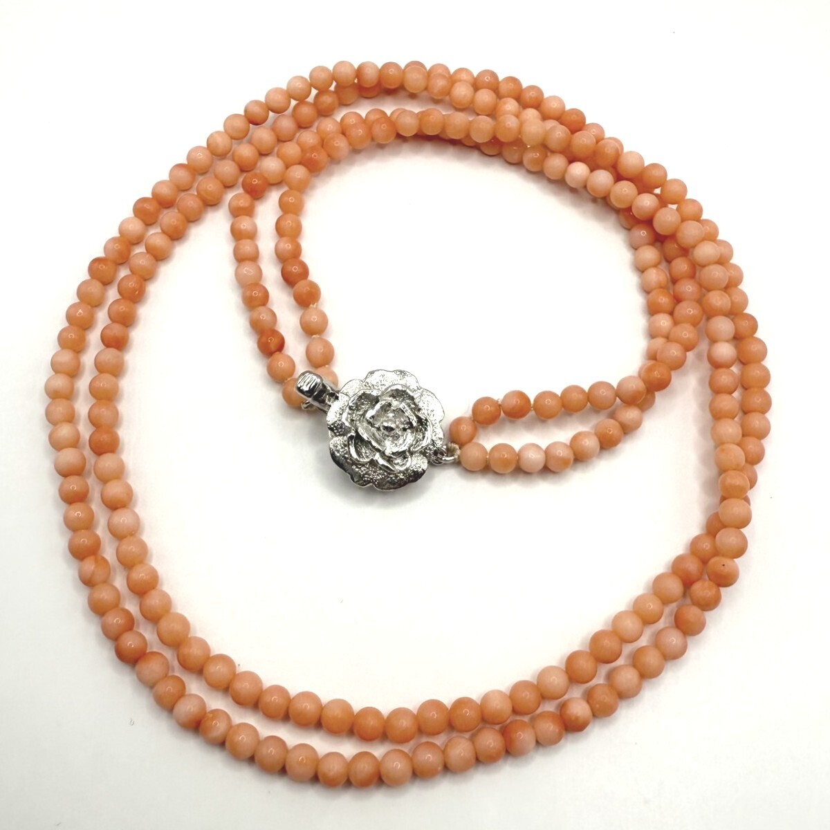 本珊瑚 コーラル 2連ネックレス 4mm珠 silver刻印 レディース アクセサリー カジュアル フォーマル 普段使い 送料無料拍卖