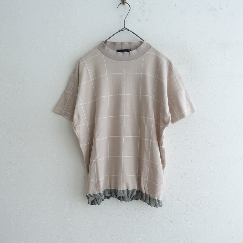 【定価8万】チヴィディーニ CIVIDINI *格子チェック半袖ニットプルオーバー*38コットンシルク綿絹ベージュ(25-2505-413)【31F52】拍卖