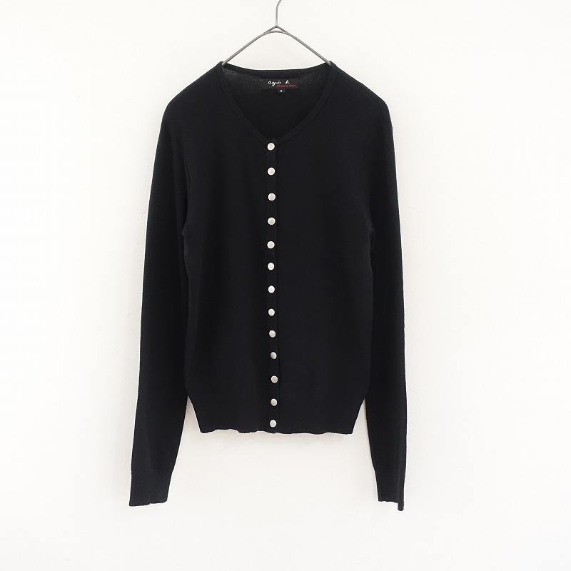 【定価2.7万】アニエスベー agnes b. *コットンニット長袖カーディガンプレッション Swing*3黒アニエスb.(25-2505-553)【12F52】拍卖