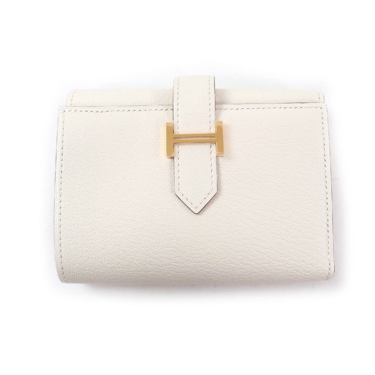 未使用品★HERMES エルメス ベアン コンビネ ナタ ゴールド金具 Hロゴ金具 コンパクトウォレット シェーブル 三つ折り財布 U刻印 箱付き拍卖