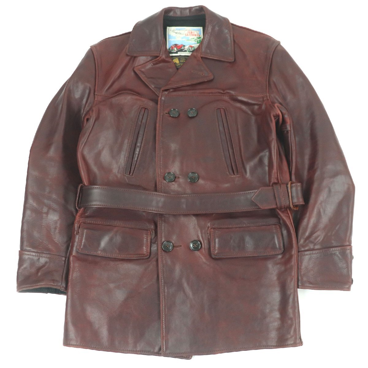 美品□AERO LEATHER エアロレザー バーンストーマー ホースハイド レザーピーコート 希少 ボルドー 36 英国製 スコットランド製 メンズ拍卖