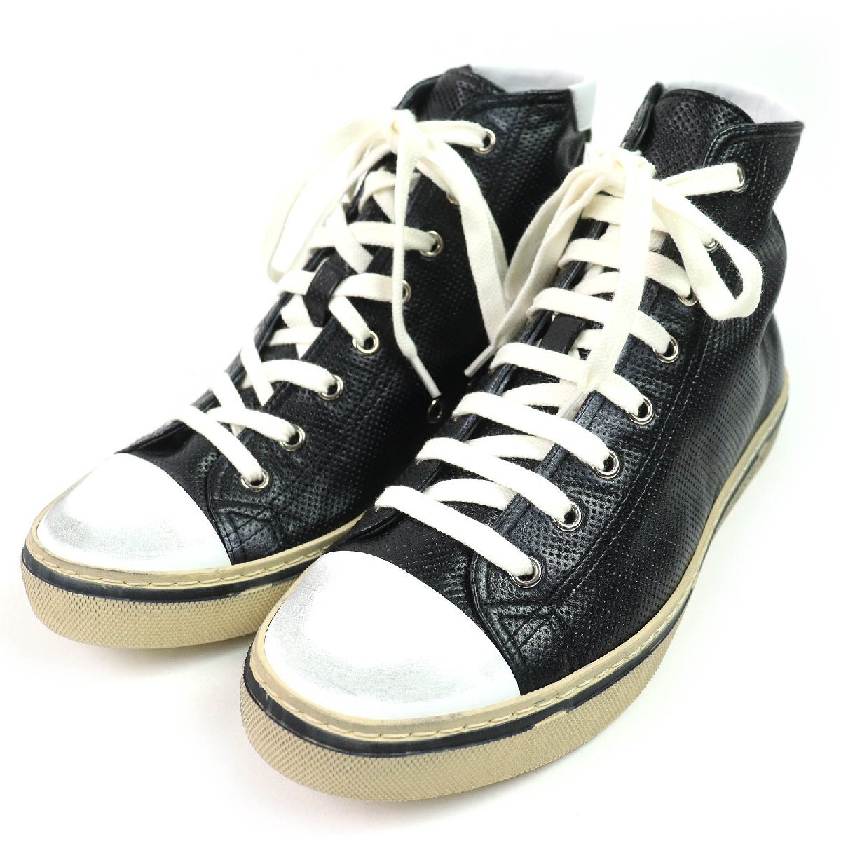 未使用品△SAINT LAURENT PARIS サンローランパリ 757320 ヴィンテージ加工 ハトメデザイン レースアップ レザーハイカットスニーカー 39拍卖