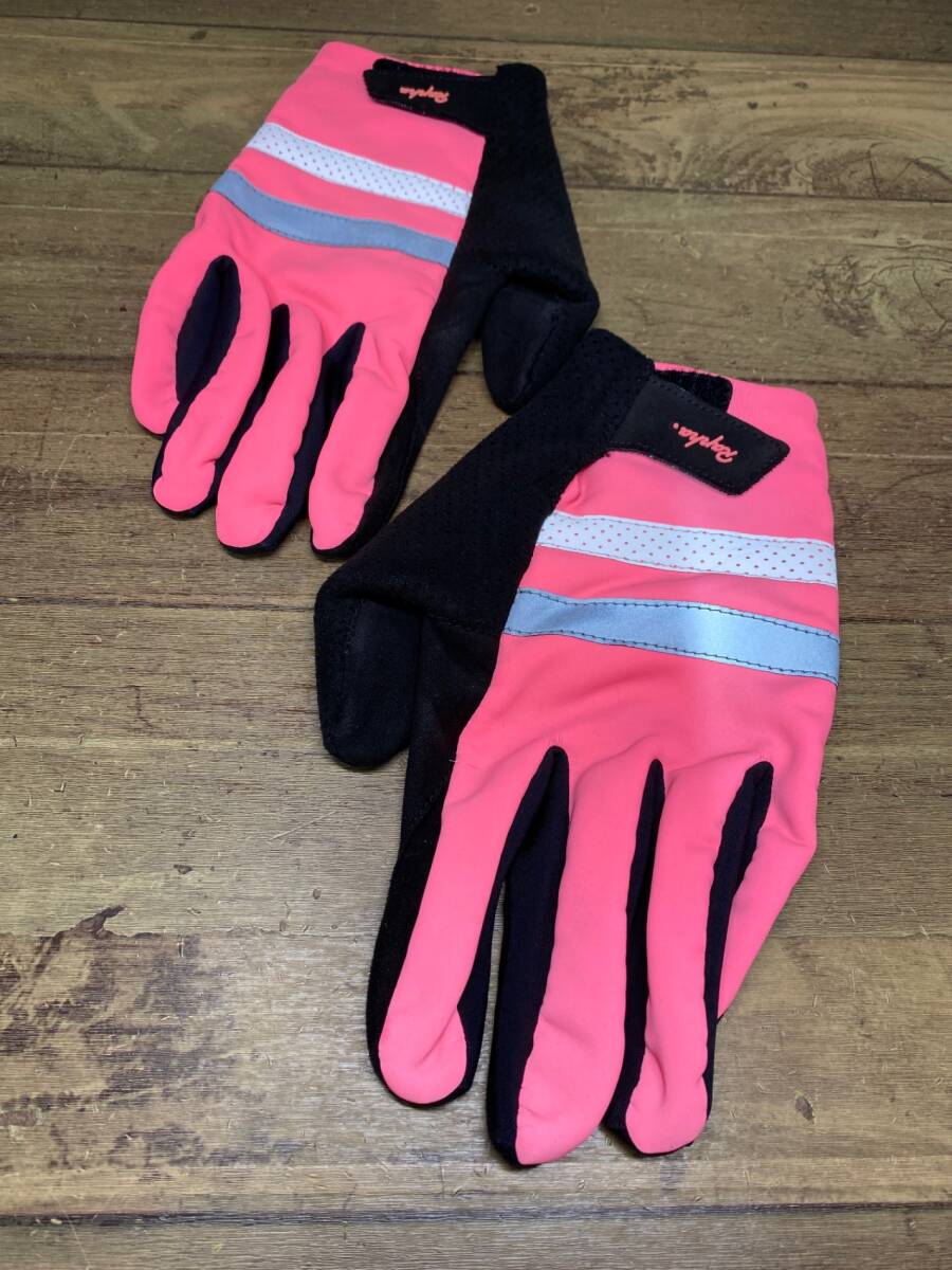 JB096 ラファ Rapha BREVET REFLECTIVE GLOVES 長指 グローブ ピンク 黒 L 裏起毛拍卖