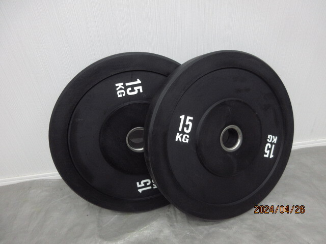 ★新品★15kg 2枚 バンパープレート ラバー プレート ウエイトプレート オリンピックバー 50mm ウエイト リフティング 黒★1拍卖