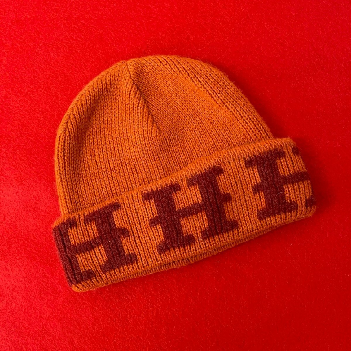極 美品 HERMES エルメス マルジェラ期 カシミヤ リブ ニットキャップ ビーニー ニット帽 レディース メンズ オレンジ レッド 27045拍卖