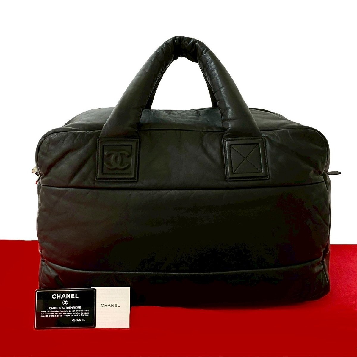 極 美品 カード シール有 12番台 CHANEL シャネル コココクーン ココマーク ラムスキン ハンドバッグ トートバッグ ブラック 36883拍卖