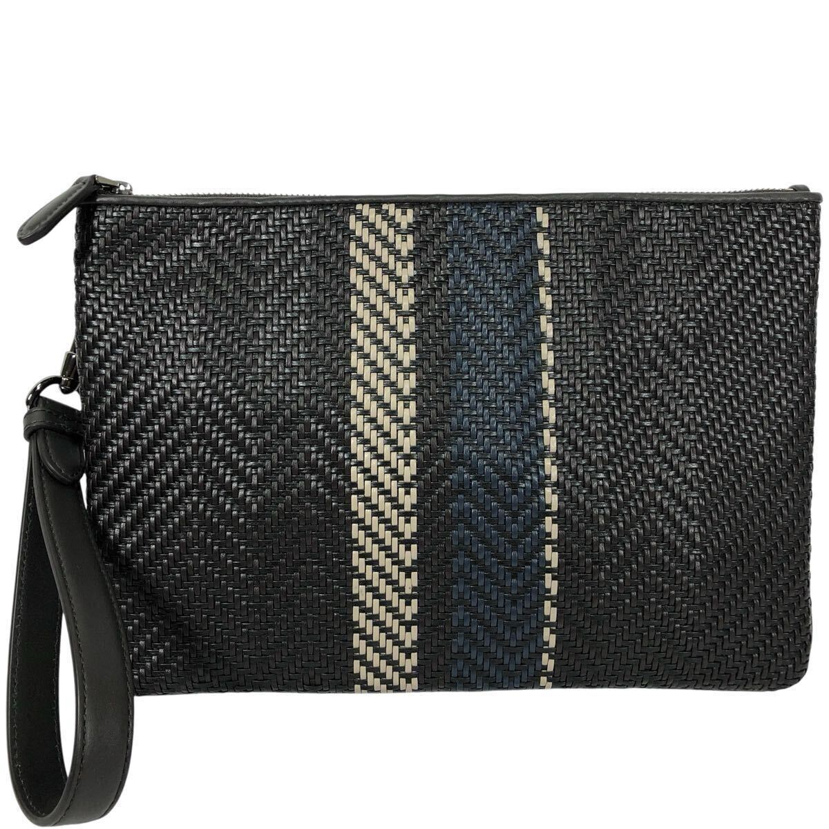 美品【エルメネジルドゼニア】本物 Ermenegildo Zegna クラッチバッグ PELLE TESSUTA 編み込み セカンドバッグ 本革 レザー メンズ 伊製拍卖