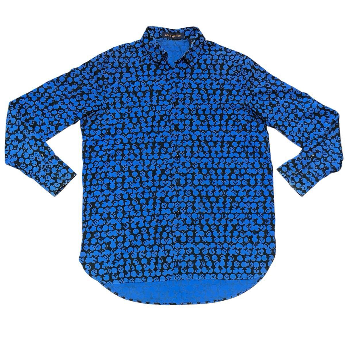 【ルイヴィトン】本物 LOUIS VUITTON 長袖シャツ モノグラム パーフォレーテッド DNA トップス サイズS コットン100% 男性用 メンズ 伊製拍卖