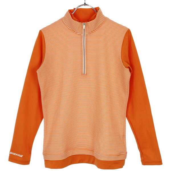 古着 レディースL Babolat/バボラ ポリエステル トレーニングトップ 長袖 ハーフジップ スポーツ トレーニング 練習着 オレンジ BAB-1347W拍卖