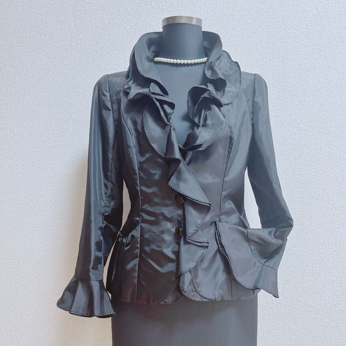 GINZA MAGGY 銀座マギー◆ダブルフリルジャケット 38 黒◆ギンザマギー レリアン拍卖