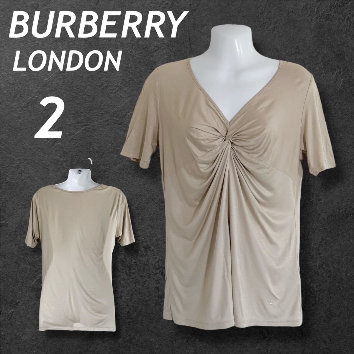 BURBERRY LONDON バーバリーロンドン レディース ギャザー半袖カットソー 2 刺繍ロゴ B1P52-122-40 三陽商会 ベージュ系 (F032)★拍卖