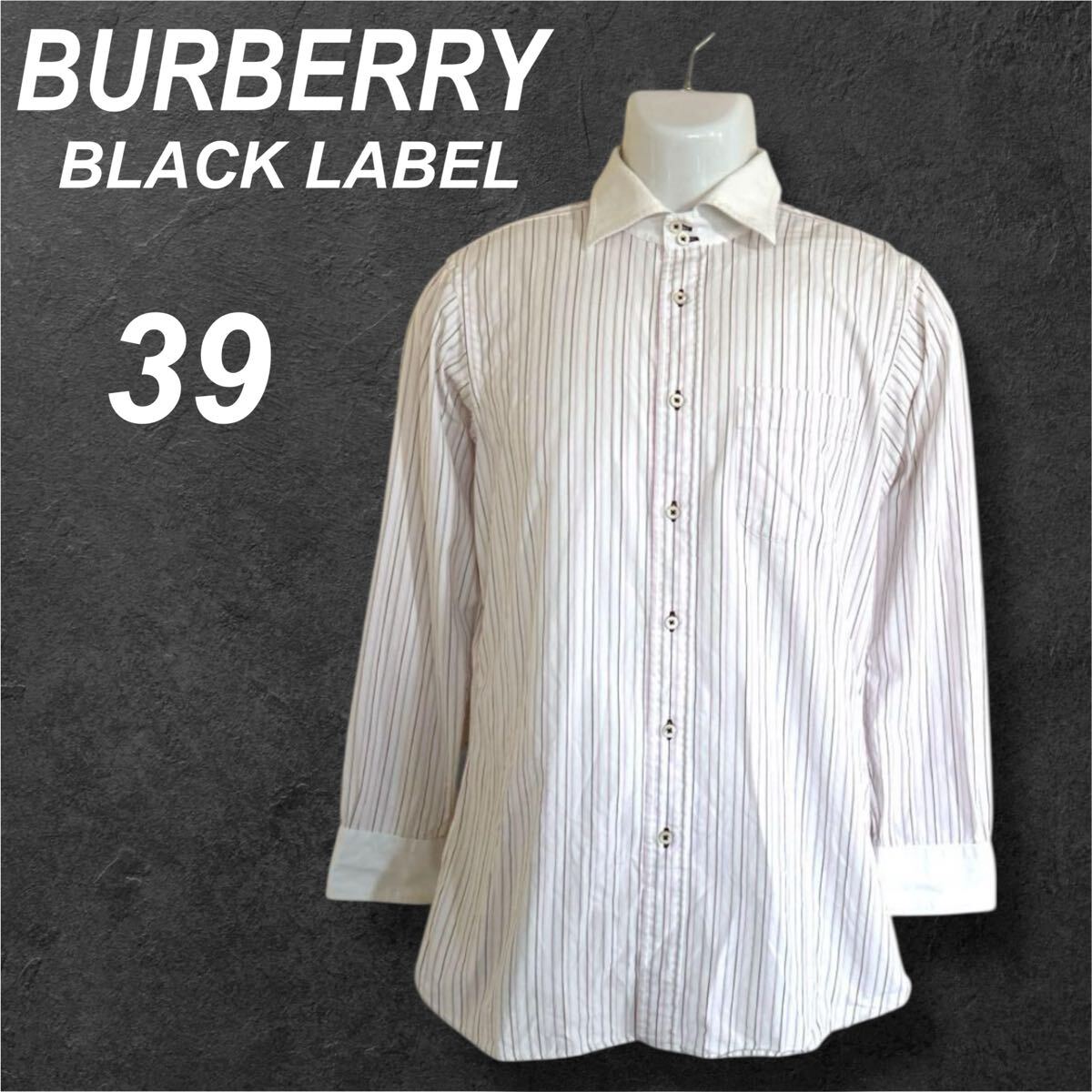 BURBERRY BLACK LABEL メンズ 38 ストライプシャツ ビジネス BMH66-083-12 三陽商会 ホワイト×ピンク系 (q77)★拍卖