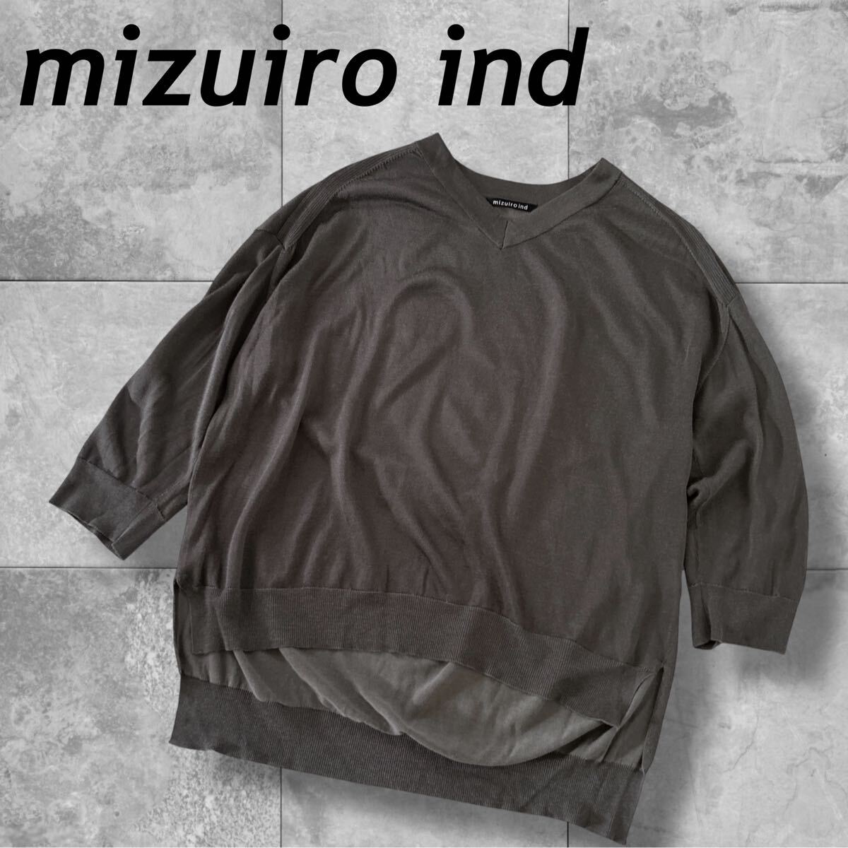 mizuiro ind ミズイロインド レディース Vネック ワイドチュニック ニット カットソー 長袖 ONEサイズ 薄手 ブラウン系 (F039★拍卖