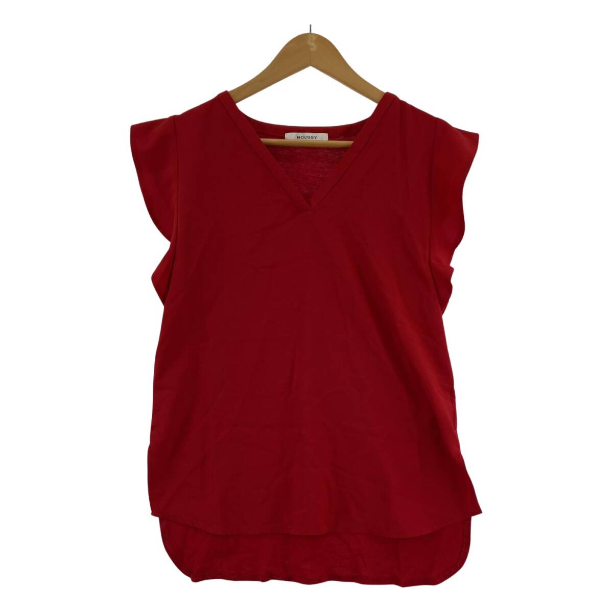 MOUSSY マウジー 素材切替 フレンチスリーブ Vネック カットソー sizeFREE/レッド ゆうパケットOK拍卖