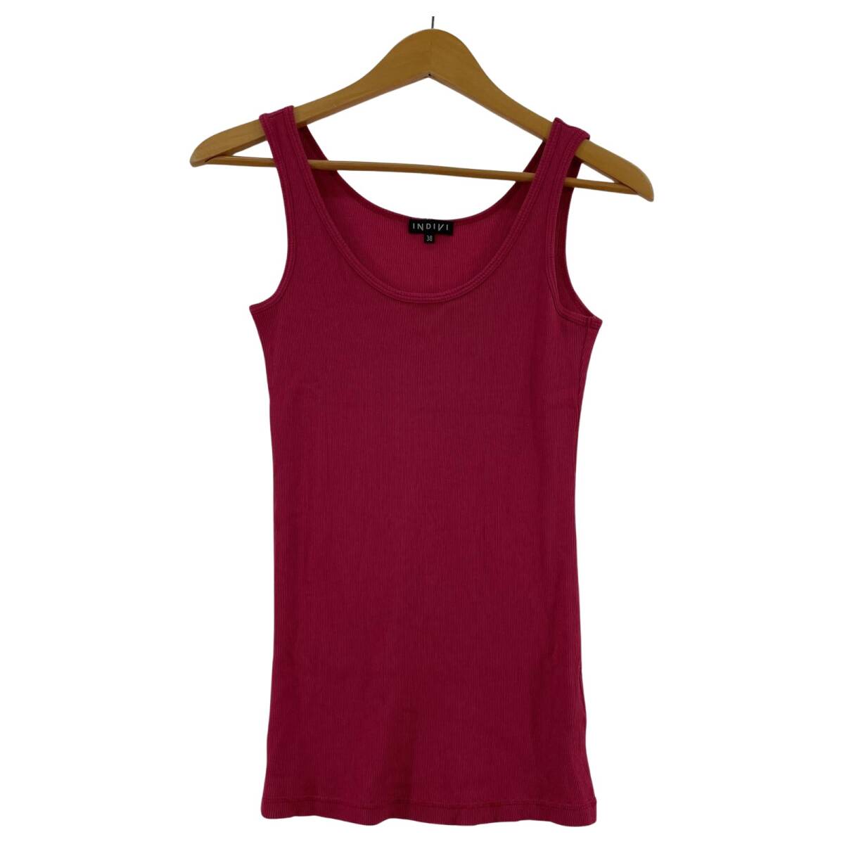 INDIVI インディヴィ ラウンドネック リブ タンクトップ size38/ピンク ゆうパケットOK拍卖