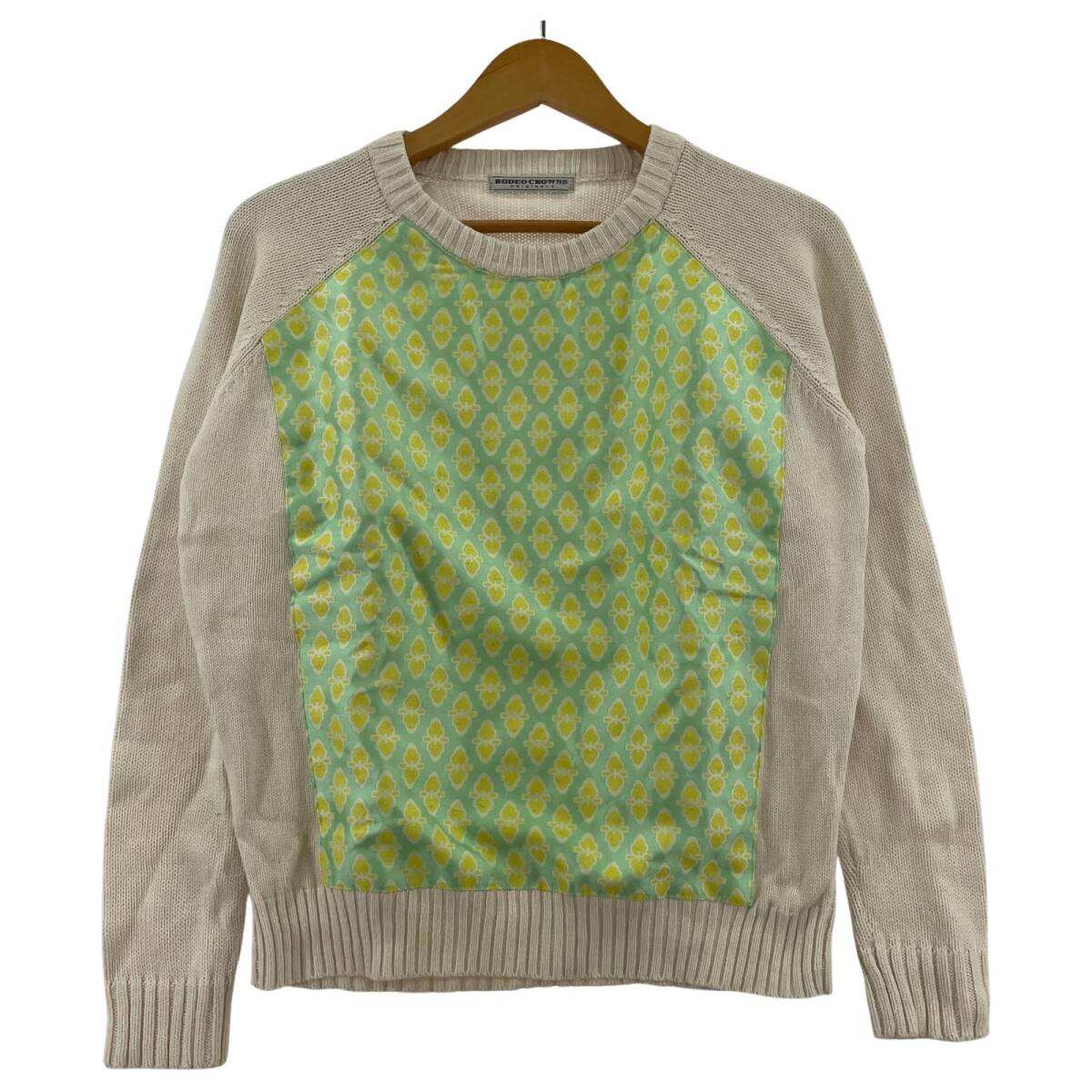 RODEO CROWNS ロデオクラウンズ クルーネック ドッキング ニット sizeM/アイボリー系拍卖