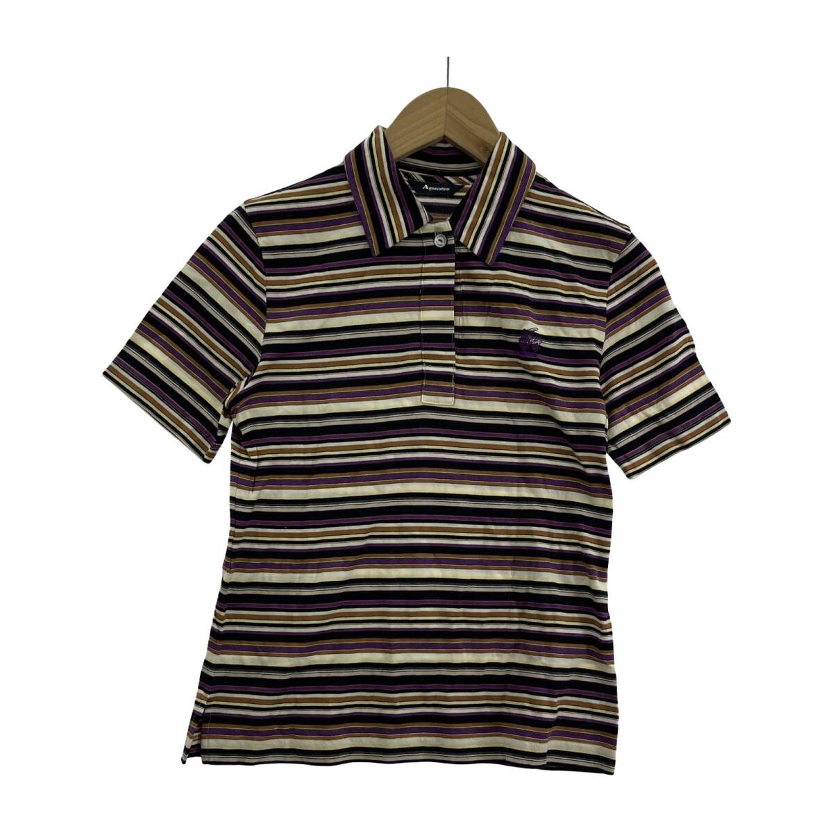 Aquascutum アクアスキュータム ボーダー ポロシャツ size9/パープル系 ゆうパケットOK拍卖
