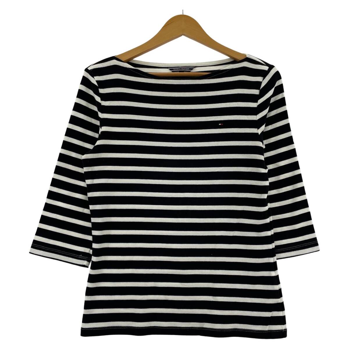 TOMMY HILFIGER トミーヒルフィガー ボーダー 七分袖 カットソー sizeM/ブラック×ホワイト ゆうパケットOK拍卖