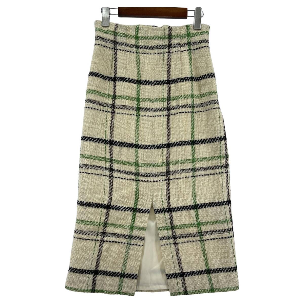 Mila Owen ミラオーウェン チェック タイト スカート size1/アイボリー×ブラック×グリーン拍卖