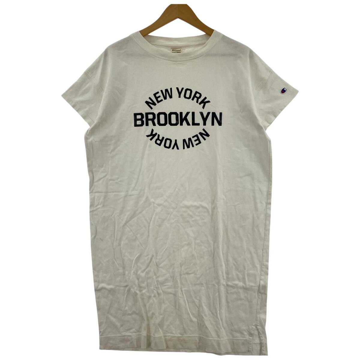 Champion チャンピオン フロッキープリント 半袖Tシャツ sizeLARGE/オフホワイト ゆうパケットOK拍卖