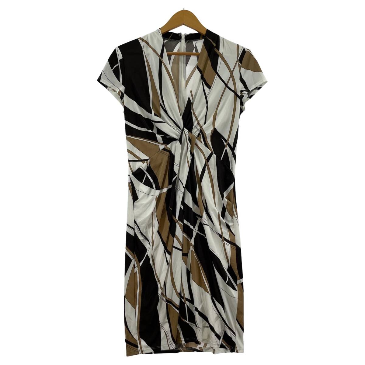 COUP DE CHANCE クードシャンス 総柄 ワンピース size36/ホワイト×ブラウン系 ゆうパケットOK拍卖