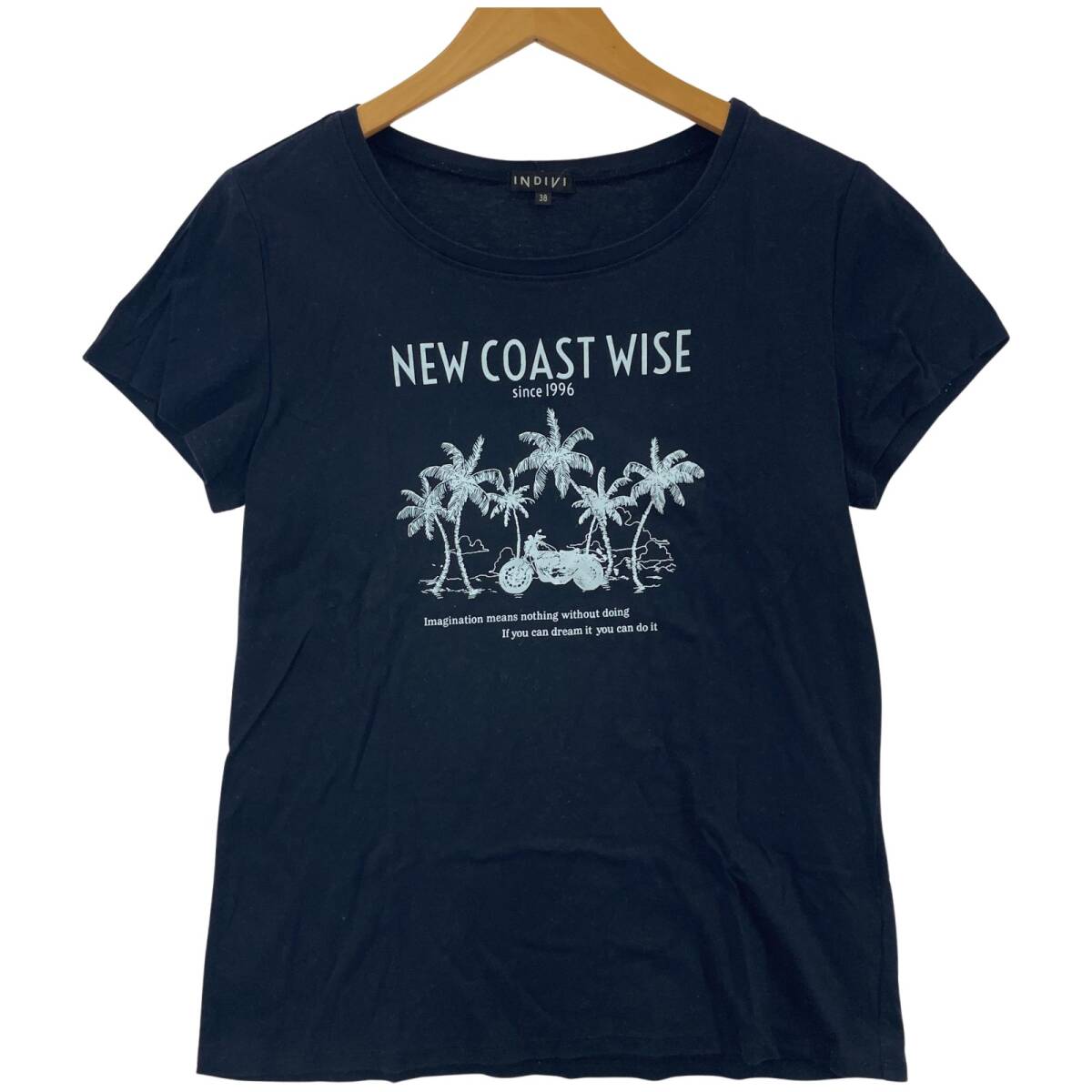 INDIVI インディヴィ プリント 半袖Tシャツ size38/ネイビー系 ゆうパケットOK拍卖