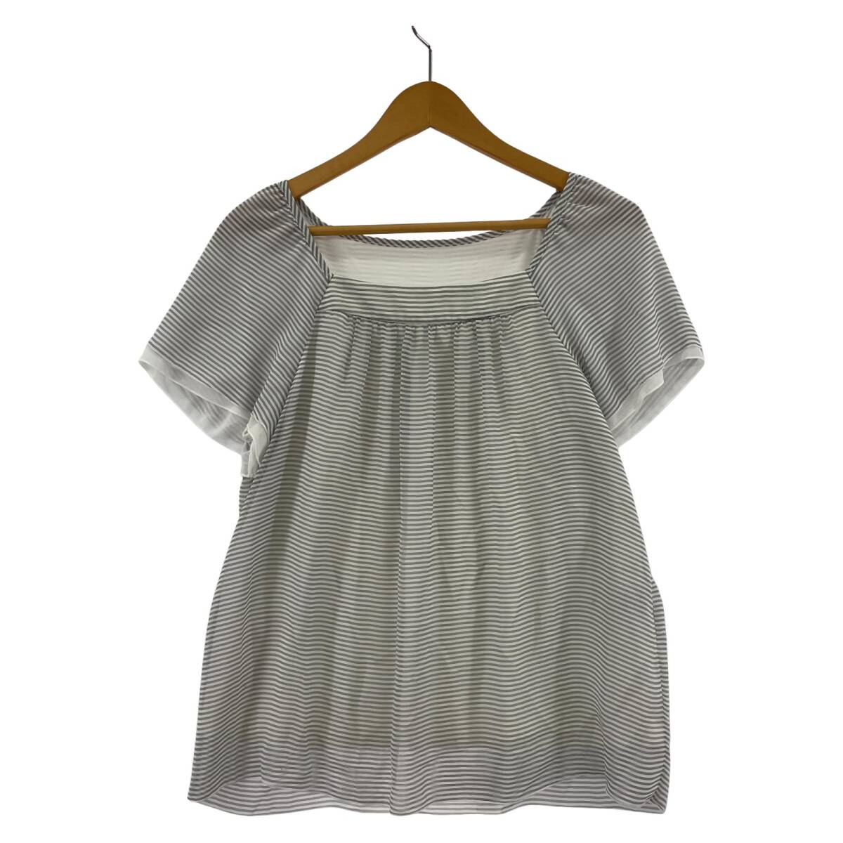 INDIVI インディヴィ ボーダー シフォン ブラウス size40/グレー系 ゆうパケットOK拍卖