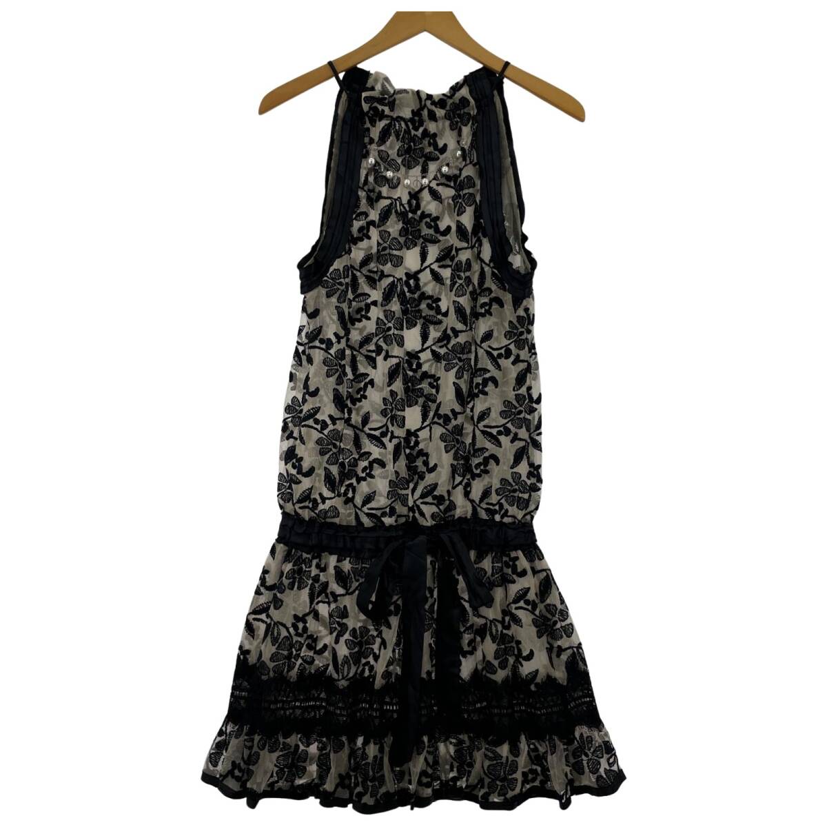 GRANDTABLE グランターブル 花柄 チュールレイヤード ノースリーブ ワンピース size表記なし/ベージュ×ブラック拍卖