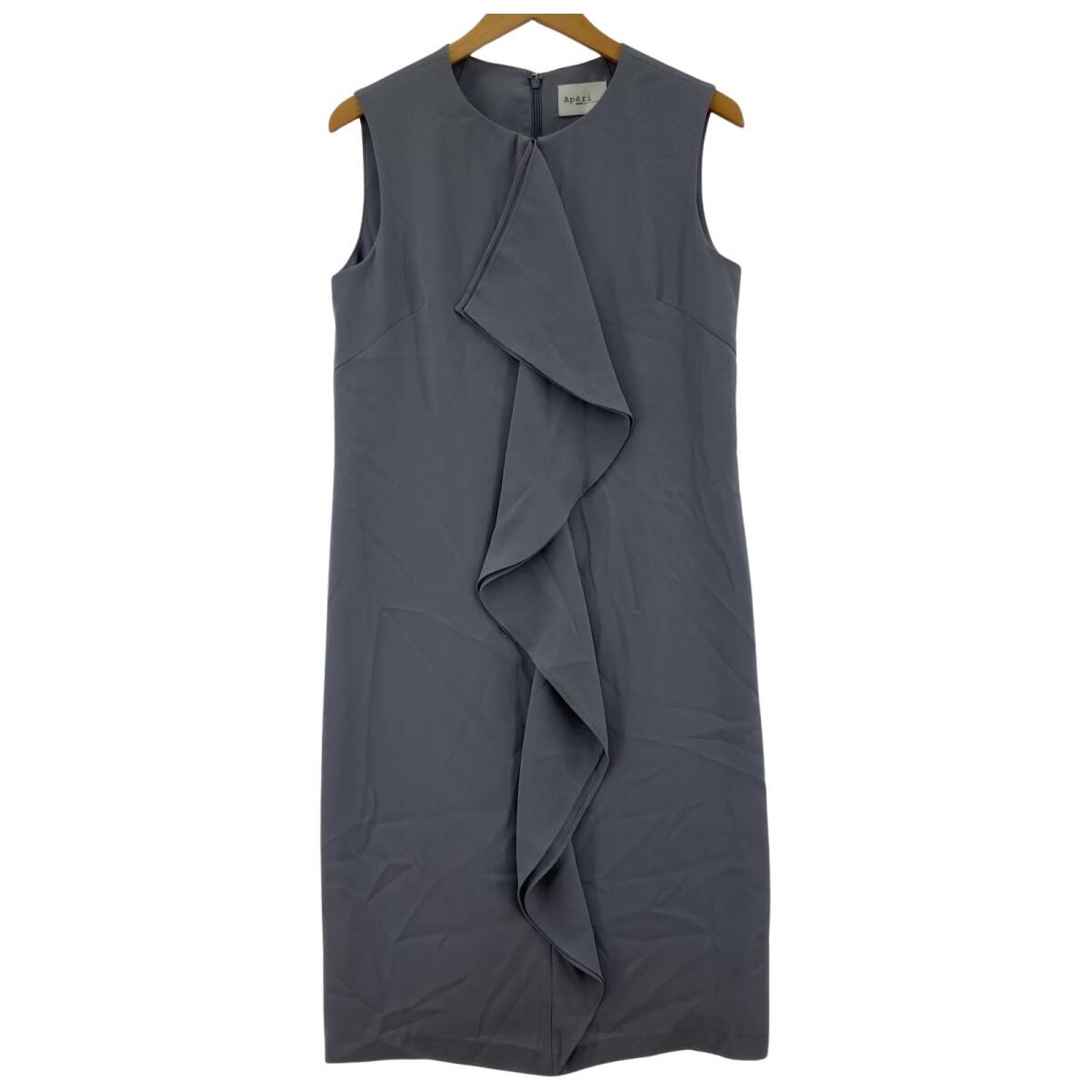 Aperi nano universe ナノユニバース ドレープ ノースリーブ ワンピース size38/ブルーグレー拍卖