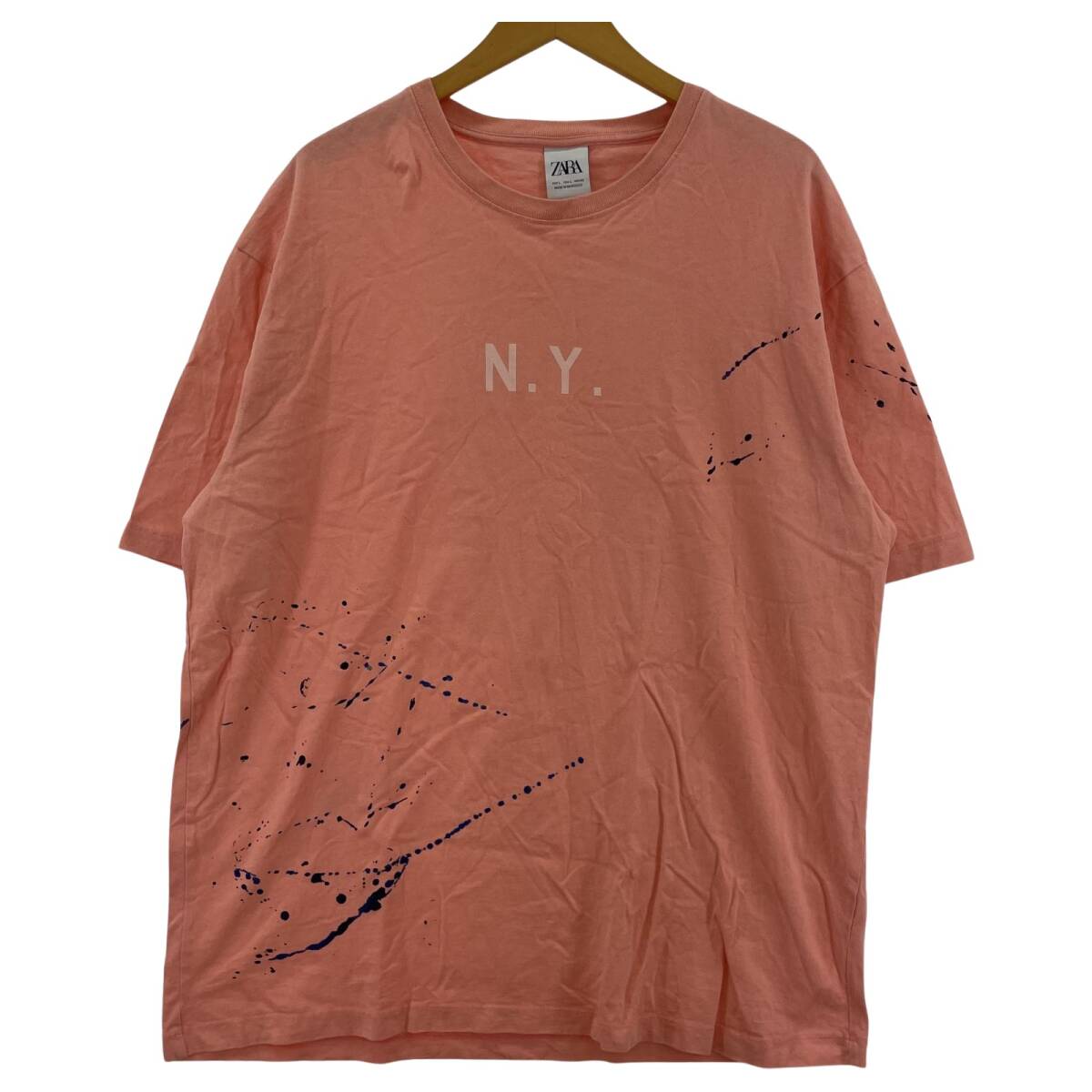 ZARA ザラ ペイント 半袖Tシャツ sizeEUR L/ピンク ゆうパケットOK拍卖