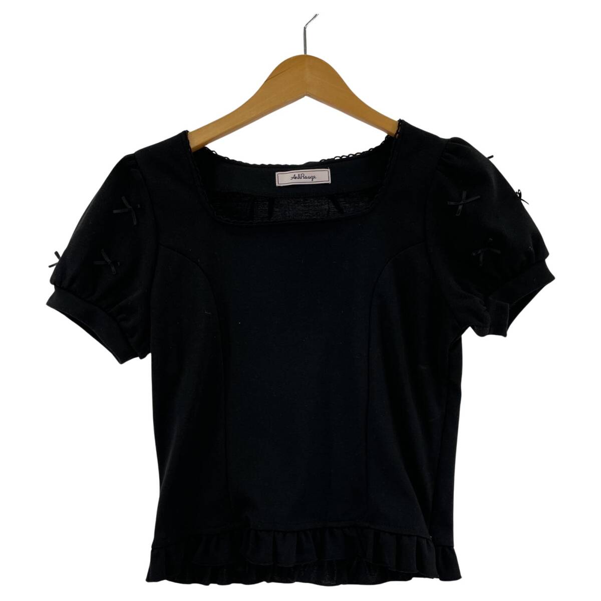 Ank Rouge アンクルージュ リボン カットソー sizeM/ブラック ゆうパケットOK拍卖