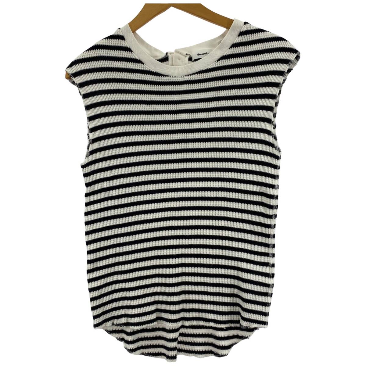 niko and ニコ アンド ボーダー ワッフル カットソー sizeM/ホワイト×ブラック ゆうパケットOK拍卖