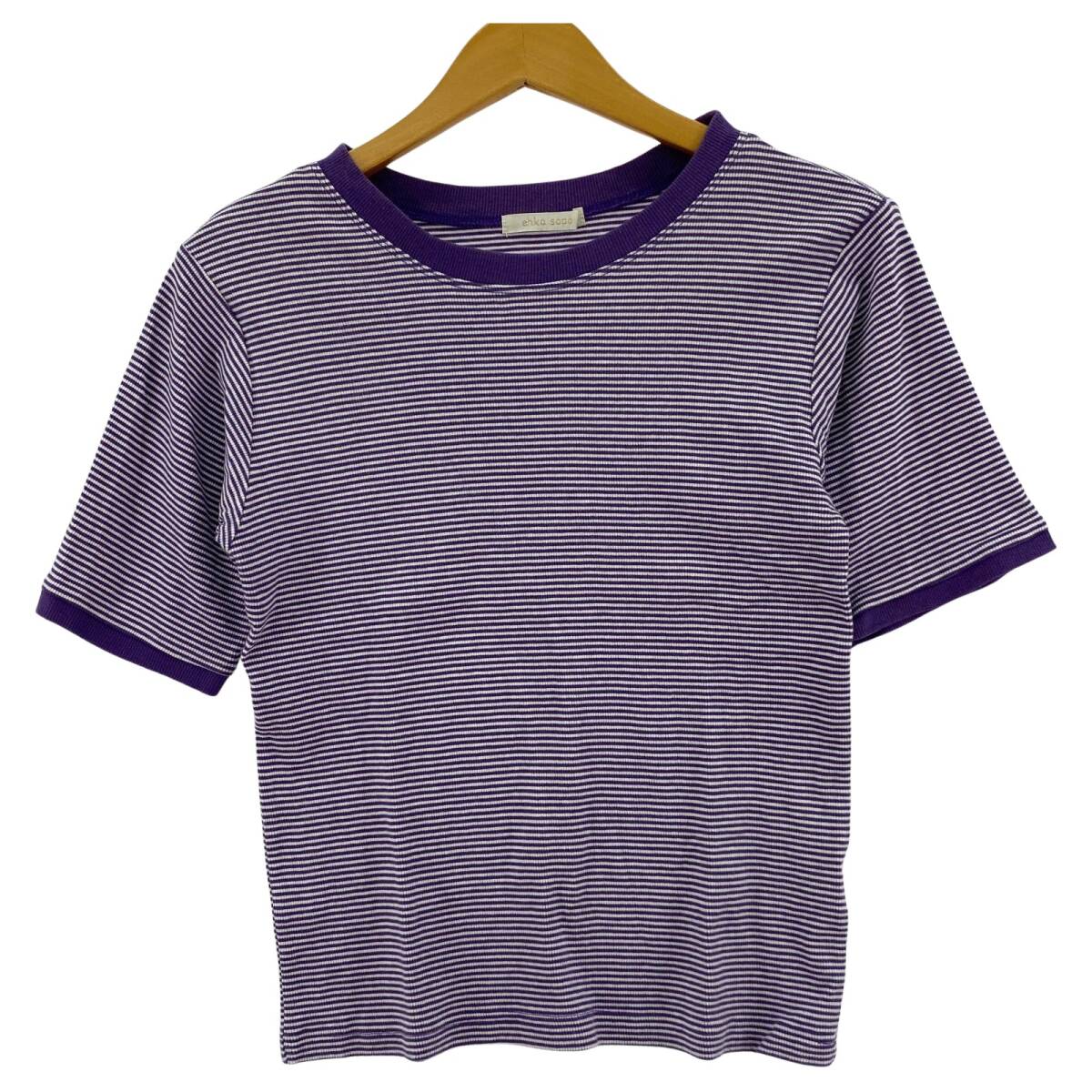 ehka sopo エヘカソポ ボーダー クルーネック カットソー sizeF/パープル×ホワイト ゆうパケットOK拍卖