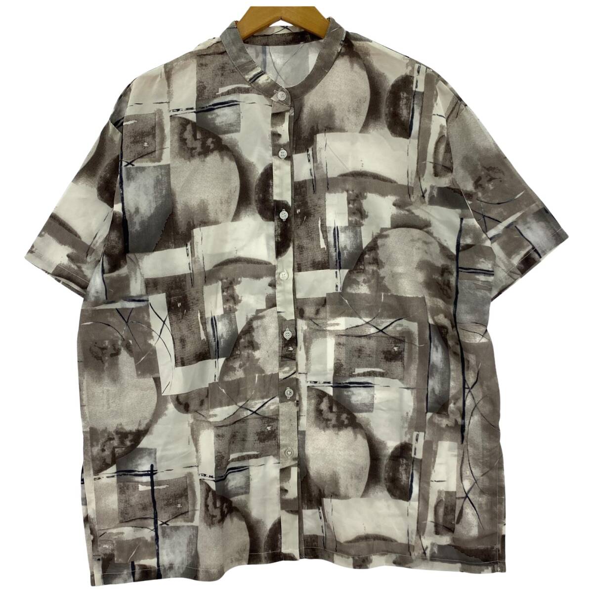 apres jour mignon アプレジュールミニョン 総柄 スタンドカラー 半袖シャツ sizeF/グレージュ系 ゆうパケットOK拍卖