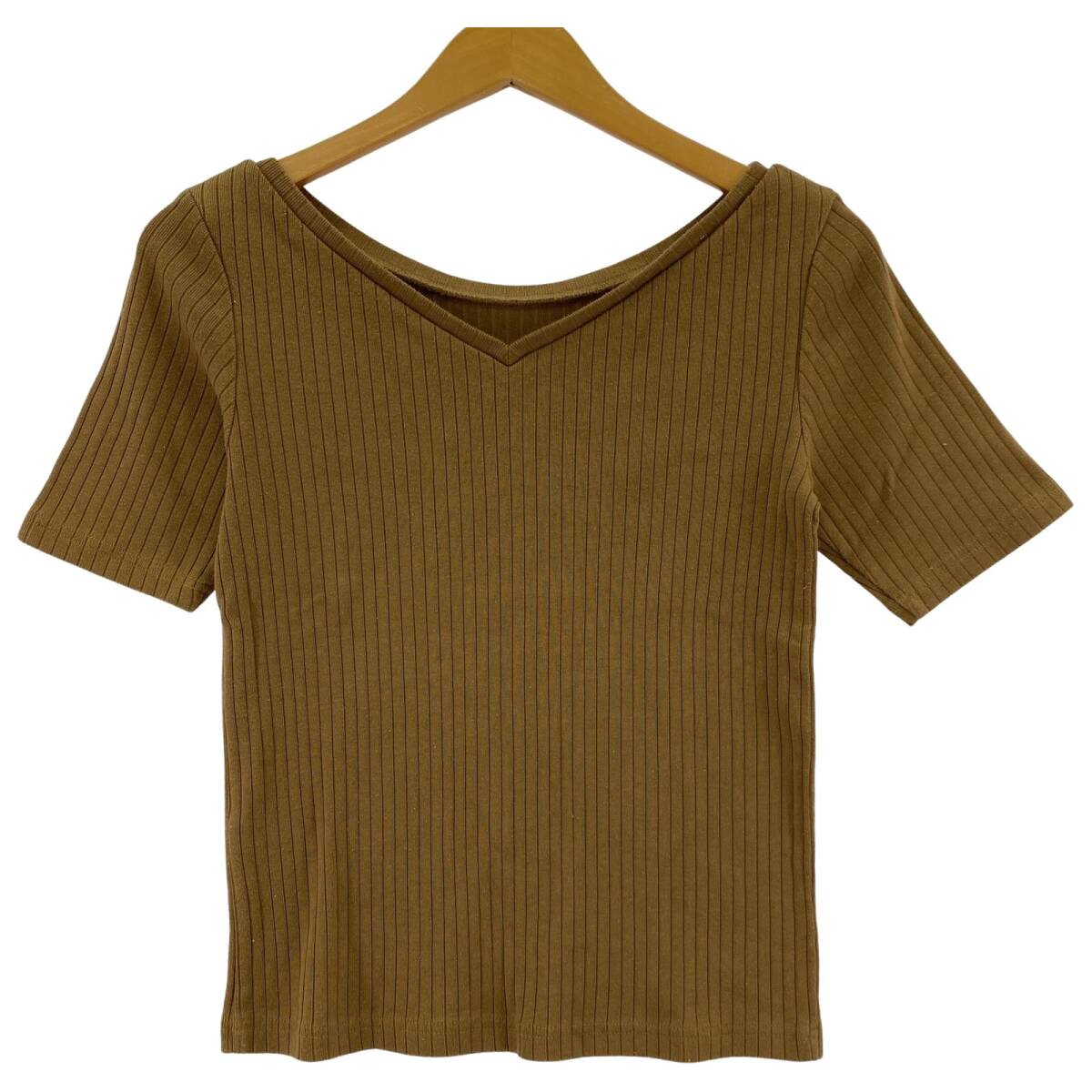 22 OCTOBRE 22 オクトーブル Vネック リブ カットソー size2/ブラウン系 ゆうパケットOK拍卖