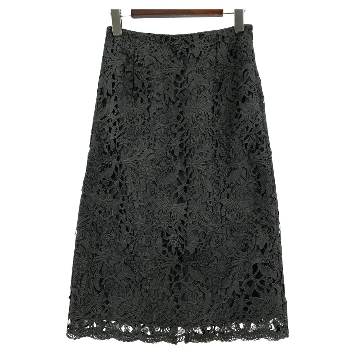 index インデックス 花柄レース ナロー スカート sizeM/チャコール拍卖