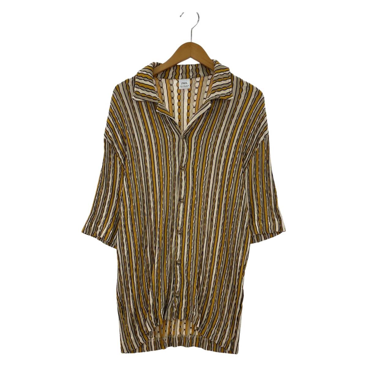 ZARA ザラ フロントボタン カットソー sizeEUR M/イエロー×ベージュ×ブラック拍卖