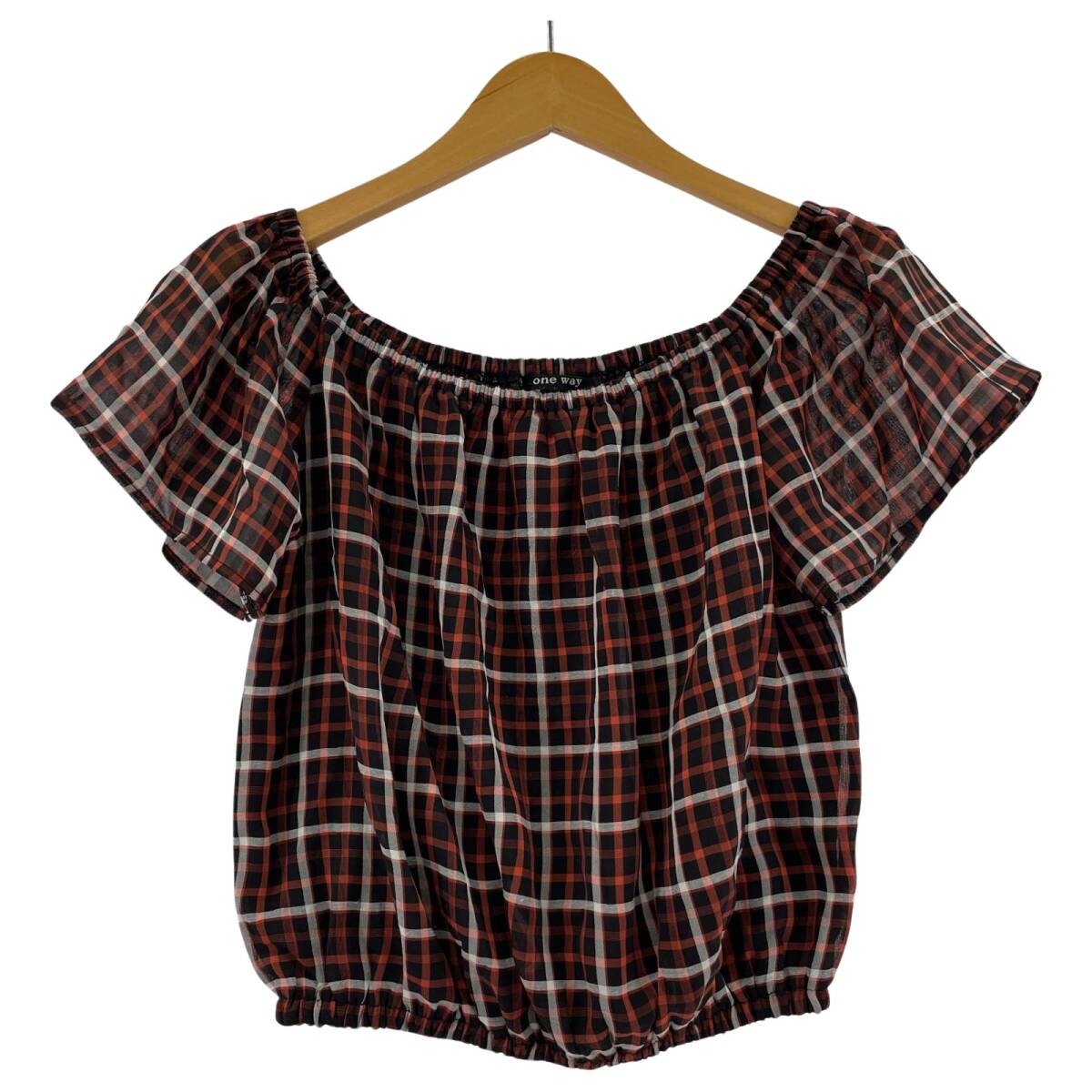 ONE*WAY ワンウェイ チェック オフショルダー ブラウス sizeM/レッド系拍卖