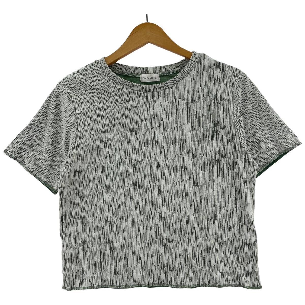 She's Closet シーズクローゼット カットソー sizeF/ホワイト×グリーン ゆうパケットOK拍卖