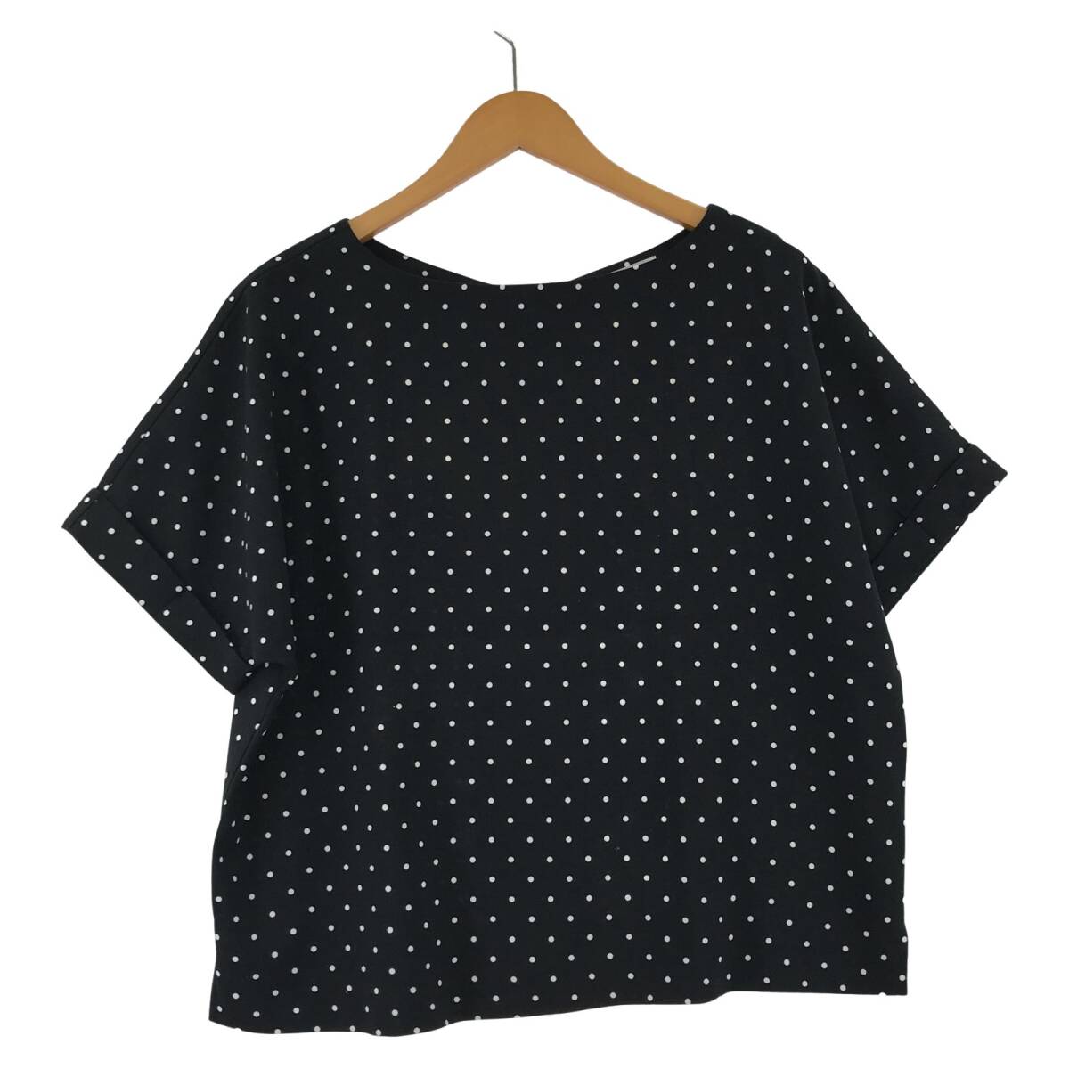 OPAQUE.CLIP オペークドットクリップ ノーカラー ドット柄 半袖シャツ size38/M/ブラック×ホワイト ゆうパケットOK拍卖