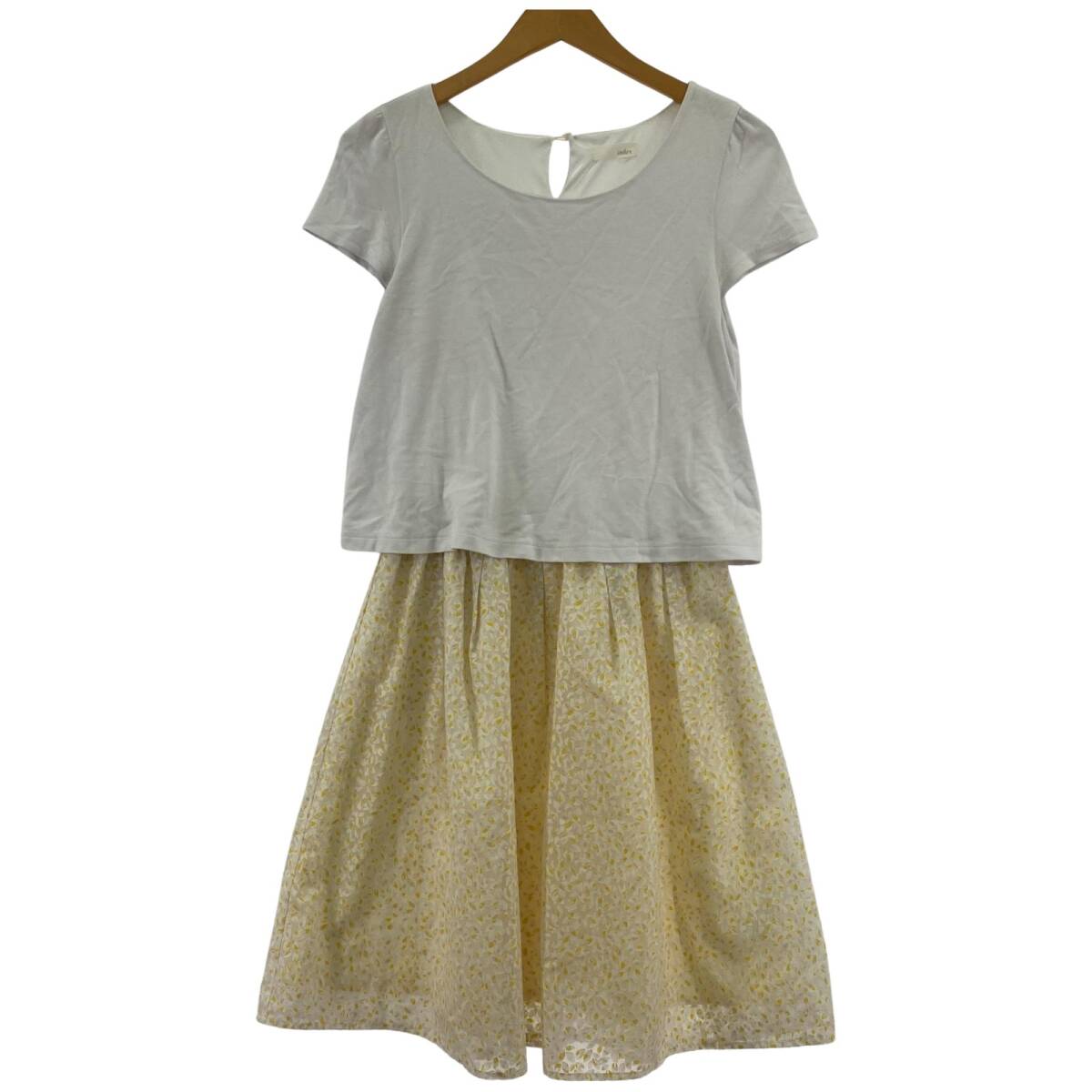 index インデックス 半袖 ドッキング ワンピース sizeM/ホワイト×イエロー拍卖